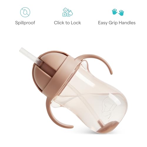 Munchkin Any Angle Spill Proof Weighted Straw Trainer Cup, Transition Sippy Cups for Toddlers and Babies, Click Lock Technology & Fun Dog Design, 10 Ounce, Brown - size: 10 Ounces