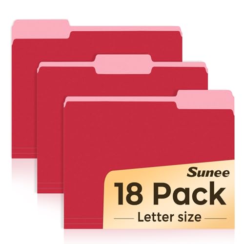 SUNEE File Folders, 18 Pack Manilla Folders 8.5 x 11, Colored File Folders Home Office School Supplies for Documents Files Paper, Red - color: Red