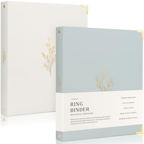 Aesthetic 3 Ring Binder Set of 2 - Sturdy 1 Inch Binder Fits Letter Sized Paper - A Cute Holder for Women or Men with Pocket Easily Organizes Your Paperwork for School, Office or Work - color: Beige-blue