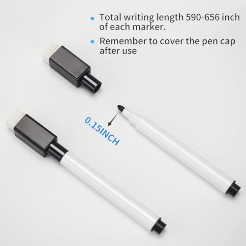72 Pcs Black Magnetic Dry Erase Markers, Fine Point, Eraser Cap | Mini Dry Erase Markers Bulk, for Teachers, Students, Office & School Supplies, White Board Use