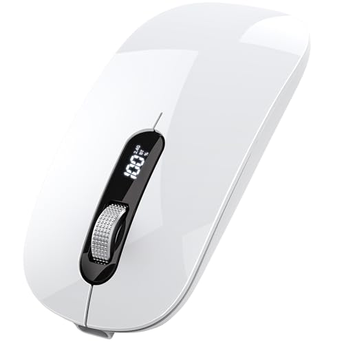 Wireless Bluetooth Mouse, Bluetooth 5.0/4.0 & 2.4G Tri-Mode, Type-C Rechargeable with LED Screen Display, Ergonomic Silent Click for Laptop/PC/Tablet, Multi-Device & Office Use - color: White