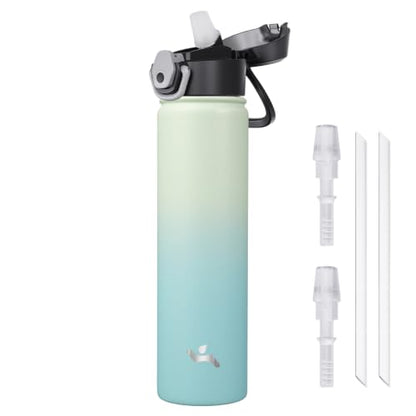 Konokyo 24 oz Insulated Water Bottle with Straw, Carry Loop, Mint - color: Mint, size: 24 Ounces