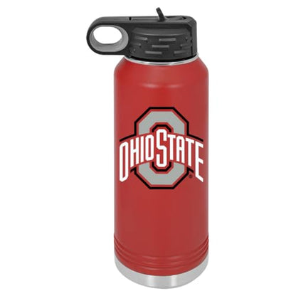 Ohio State University 32oz Stainless Steel Double Walled Red Beverage Bottle with Flip Straw Spout- College Gear for Playoff Season – For Office, Home or Auto – Show your Buckeye Pride - style: Ohio State / Red