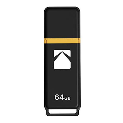 Kodak EKMMD64GK103 - USB Drive 3.2/3.1/3.0-64 GB - Classic Serie - K100 Model - Black mat casing with a Transparent Yellow Neck + a Cap - size: 64 GB
