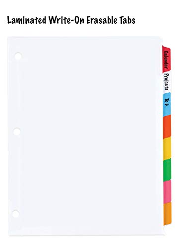 3 Ring Binder Dividers with 8 Color Tabs, Laminated Write-On Erasable Tabs, Tear Resistant Reinforced Binding Edge - 8.5” x 11” Letter Sized - 4-Pack