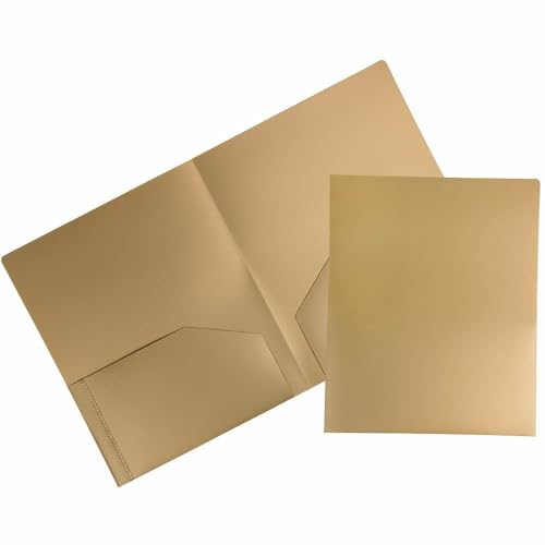 JAM PAPER Heavy Duty Plastic 2 Pocket Extra Tough School Folders - Gold - 3/Pack - color: Gold, size: 3 Per Pack