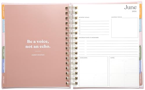 WORLD TRAVELER 2026 Planner Weekly & Monthly Hardcover Spiral Agenda | Hardcover Spiral Lay-Flat Binding, Weekly and Monthly Planning Pages, January to December 2026, 7x8.75 Compact Format - color: White/Golden Peony