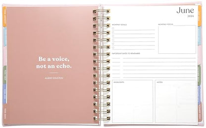 WORLD TRAVELER 2026 Planner Weekly & Monthly Hardcover Spiral Agenda | Hardcover Spiral Lay-Flat Binding, Weekly and Monthly Planning Pages, January to December 2026, 7x8.75 Compact Format - color: White/Golden Peony