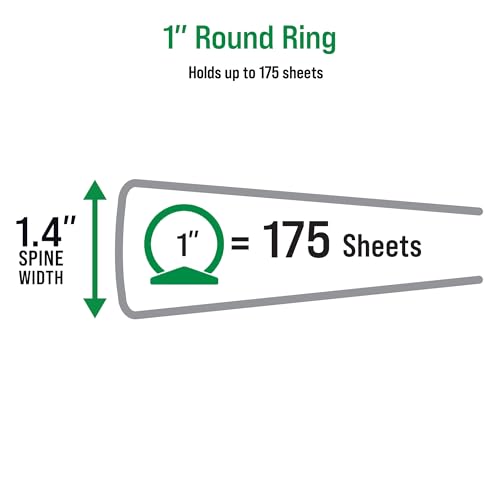 Office Essentials Economy View 3 Ring Binders, 1" Round Rings, 1.4" Spine, 175-Sheet Capacity, White Binders (12-Pack of 03424) - size: 1"