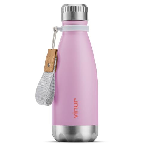 Small Water Bottle-12 oz Leak Proof Insulated Water Bottle with Carry Rope | Double Wall Vacuum Stainless Steel Water Bottle for Travel, School, Cola Shape Flask with Carry Rope (Purple Pink) - color: Purple Pink, size: 12 Ounces
