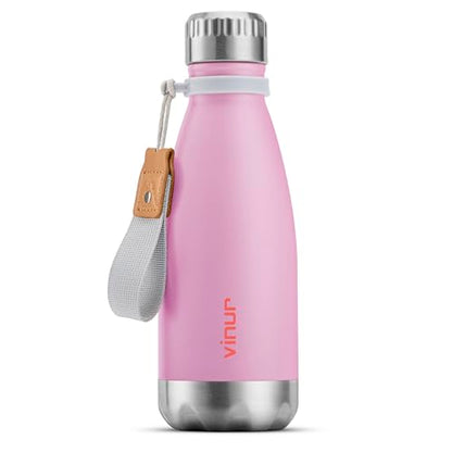 Small Water Bottle-12 oz Leak Proof Insulated Water Bottle with Carry Rope | Double Wall Vacuum Stainless Steel Water Bottle for Travel, School, Cola Shape Flask with Carry Rope (Purple Pink) - color: Purple Pink, size: 12 Ounces