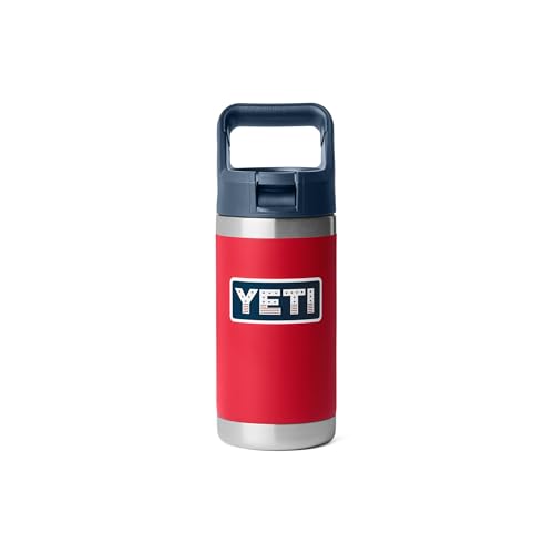 YETI Rambler Jr. 12 oz Kids Bottle, with Straw Cap - color: Red/Navy/Badge