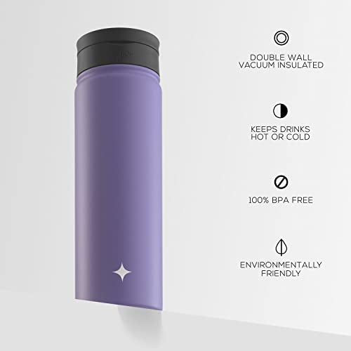 JoyJolt Triple Insulated Water Bottle with Straw Lid AND Flip Lid! 22oz Water Bottle, 12 Hour Hot/Cold Vacuum Insulated Stainless Steel Water Bottle. BPA-Free Leakproof Water Bottles - Thermos Bottle - color: Lilac Purple, size: 22 Ounces
