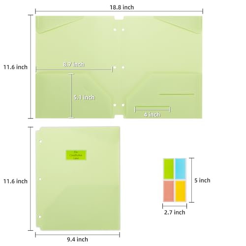Ospelelf Folders with Pockets Waterproof Plastic Pocket Folders for Documents Letter Size 8.5'' x 11'', Fits 3 Ring Binder Holds, 6 Pack - color: Macaroon