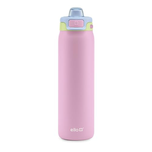 Ello Pop & Fill Insulated Stainless Steel Water Bottle with Quick Fill Lid, Leakproof Locking, Sip or Chug Spout, BPA-Free, Double Wall Vacuum Insulated for Sports, Travel & School- 22oz / 32oz / 40oz - color: Rosy Skyline, style: 22oz