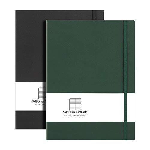 AHGXG B5 College Ruled Notebook Softcover Journals (2-Pack) Large Composition Notebook 7.6 x 10 inch with Thick 100gsm Lined Paper, Total 408 Numbered Pages, Black Green - color: Black Green, size: B5