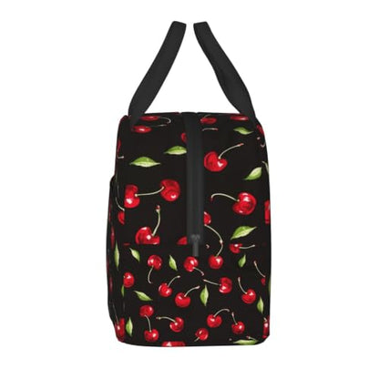 Black Sweet Cherry Lunch Box Insulated Meal Bag Lunch Bag Reusable Snack Bag Food Container For Boys Girls Men Women School Work Travel Picnic - color: black sweet cherry