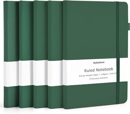 Huhuhero Notebooks Journal, Ruled Notebook, Premium Thick Paper Lined Journal, Black Hardcover Notebook for Office Home School Business Writing Note Taking Journaling, 5"×8.25" (5, Green) - color: Green, size: 5