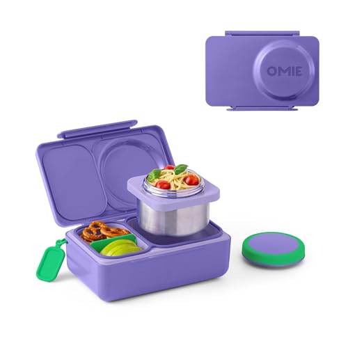 Omie OmieBox UP bento Box for Kids | Insulated Lunch Box | Leak Proof Vacuum Insulated Thermal Food jar | Cooler ice Pack | 2 Compartments (Galaxy Purple) - color: Galaxy Purple