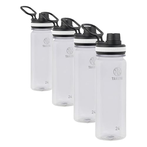 Takeya Tritan Sport Water Bottle with Spout Lid - BPA-Free & Dishwasher-Safe - Reusable with Lid Handle - Simple Leak-Proof Water Bottle - 24 oz, Clear (Pack of 4) - color: Clear, size: 24 Ounces (Pack of 4)