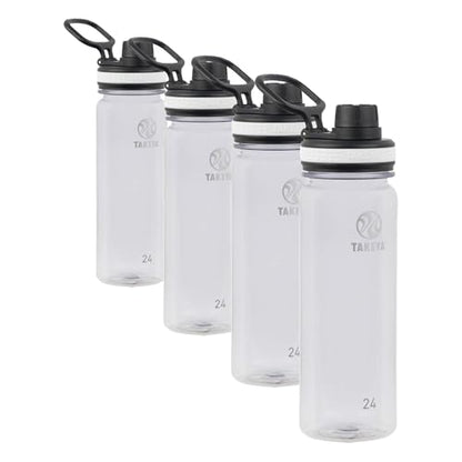 Takeya Tritan Sport Water Bottle with Spout Lid - BPA-Free & Dishwasher-Safe - Reusable with Lid Handle - Simple Leak-Proof Water Bottle - 24 oz, Clear (Pack of 4) - color: Clear, size: 24 Ounces (Pack of 4)