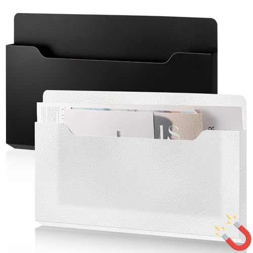 Feifeiya 2 Pcs Magnetic File Folder Wall Hanging Holder Large Pocket Paper Magazine Mail Organizer for Refrigerator Classroom Locker Whiteboard(Horizontal,Black Clear,13.8 x 8.3 Inches) - color: Black Clear, size: 13.8 x 8.3 Inches, style: Horizontal