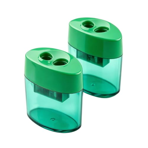Handheld Pencil Sharpener, Dual Holes Manual Pencil Sharpener with Lid, Compact Colored Pencil Sharpener, Portable Sharpening Tool for Home Office Desktop Art Sketch (Green - 2 Pack) - color: Green - 2 Pack
