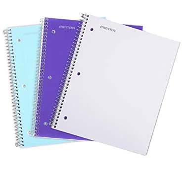 Mintra Office Durable Spiral Notebooks, 1 Subject, (Teal, Purple, White, College Ruled 3 Pack), 100 Sheets, Poly Pocket, Moisture Resistant Cover, School, Office, Business, Professional - color: aTeal, Purple, White, size: College Ruled 3pk