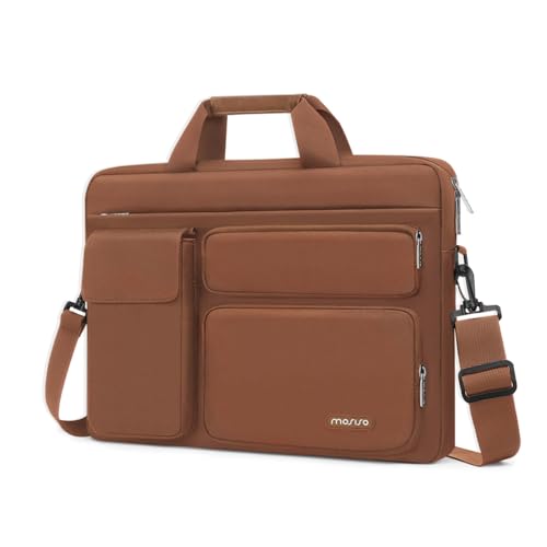 MOSISO Laptop Shoulder Bag 15.6 inch, 15-15.6 inch Computer Bag | Compatible with MacBook Pro 16 inch, HP, Dell, Lenovo with 2 Raised&1 Flapover&1 Horizontal Pocket&Handle&Belt, Caramel Brown - color: Caramel Brown, size: 16 inch