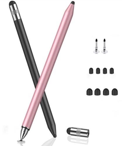 MEKO 3 in 1 Stylus Pens for Touch Screens, High Sensitivity & Precision Capacitive Stylus for Apple iPad iPhone Tablets Samsung Galaxy All Universal Touchscreen Devices (2 Pack-Black/Rose Gold) - color: Black/Rose Gold
