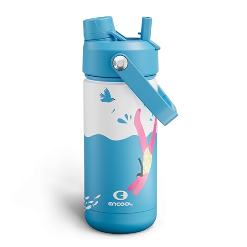Kids Insualated Water Bottle with Straw,18oz Stainless Steel Water Bottle with Dual Spouts, Leak-Proof,BPA-Free,Double Wall Vacuum Keeps Cold for 24 Hours for Sports,Travel,School (Water Leap) - color: Water Leap, size: 18 Ounces