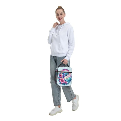 Dolphin Flowers Sunset Wave Ocean Lunch Bag 10In | Insulated Lunch Box Reusable Tote Bag For Picnic Office For Women Men - color: Style 10