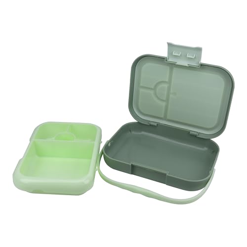 Bento Midi Lunch Box with carrying handle – 4 No-Mix Compartments | Microwave & Dishwasher Safe,Removable Tray | 900ML OZ (Green Olive) - color: Green Olive