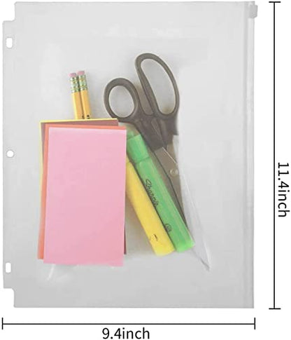 YoeeJob 3 Holes Clear PVC Zipper Binder Pocket Insert Pages Letter Size, 8 1/2"x 11 Loose Leaf Binder Filing Storage Bags 15 Packs (Blue) - color: Blue, size: 15 Packs