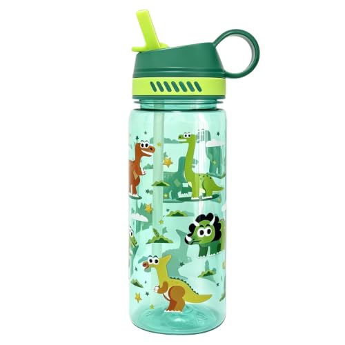 18oz Large Capacity Kids Water Bottle, Sturdy and Drop-resistant | Leak Proof, BPA Free, with Straw & Handle for School Travel, Dishwasher Safe - color: Dinosaur