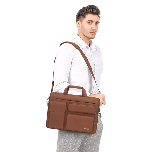 MOSISO Laptop Shoulder Bag 15.6 inch, 15-15.6 inch Computer Bag | Compatible with MacBook Pro 16 inch, HP, Dell, Lenovo with 2 Raised&1 Flapover&1 Horizontal Pocket&Handle&Belt, Caramel Brown - color: Caramel Brown, size: 16 inch