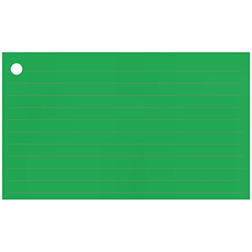 Colonial Cards: 150 Color Cardstock 3" x 5" Index Cards, Green, Lined Landscape Format with Corner 1-Hole Punched and 4 Binder Rings - color: green