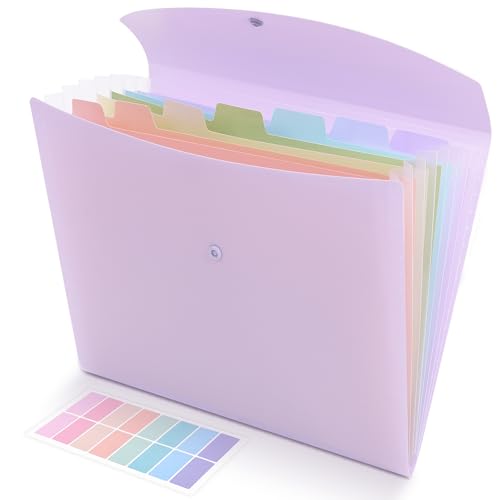 SKYDUE Cute Accordion File Organizer, Expanding File Folder with 8 Pockets, Document Organizer with Colorful Tabs for School, Office, Hospital Tax, Receipts Storage Letter/A4 Size Purple - color: Purple