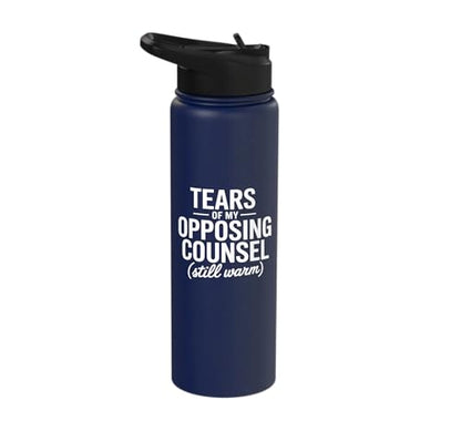 Tears of My Opposing Counsel Funny Lawyer Graduate Stainless Steel Insulated Water Bottle - color: Navy Blue