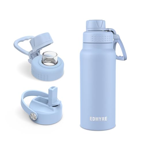 20 oz Stainless Steel Water Bottle with Straw Lid & Twist Lid, Insulated water bottle for men & women with Silicone Boot, Leakproof, Keeps Cold 24H / Hot 12H, Wide Mouth for Gym, Travel, Sports, Gym - color: Blue, size: 20 Ounces