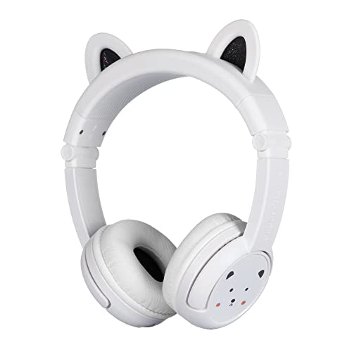 BuddyPhones PlayEars Plus | Polar Bear Ear Foldable Bluetooth Kids Headphones + Microphone, Works Wired or Wireless - SafeAudio Volume-Limiting for iPhone/iPad/Tablet/PC and More