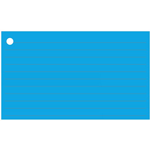 Colonial Cards: 150 Color Cardstock 3" x 5" Index Cards, Medium Blue, Lined Landscape Format with Corner 1-Hole Punched and 4 Binder Rings - color: medium blue