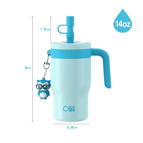 OISIZ 14oz Kids Tumbler with Straw Lid & Handle,Kids Cup with Animal Accessory for School,Kids Water Bottles with Dust-proof Cover,Leakproof Bottles,316 Stainless Steel,Keep Cold 24 Hours-sky blue - color: clear sky blue