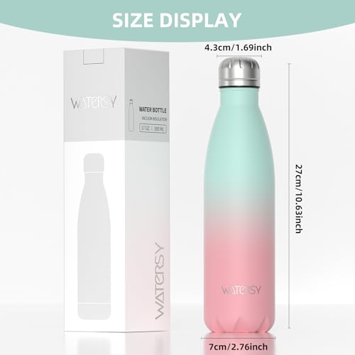 WATERSY Stainless Steel Water Bottle, 17oz/500ml Insulated Pink Bottle Keeps Drink Cold and Hot, BPA Free for School, Gym, Travel, Sports - color: Gradual Pink