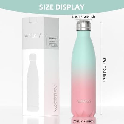 WATERSY Stainless Steel Water Bottle, 17oz/500ml Insulated Pink Bottle Keeps Drink Cold and Hot, BPA Free for School, Gym, Travel, Sports - color: Gradual Pink