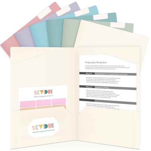 Folders with Pockets and Tabs, 6 Pack Plastic File Folders with 18 Labels, Letter Size School Folders with Pockets, Color-Coded Project Folders for School, Home and Office, Muted Tones Colors - color: Muted Tones