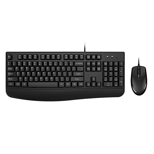 Wired Keyboard and Mouse Combo, EDJO Full-Sized Ergonomic Computer Keyboard with Palm Rest and Optical Wired Mouse for Windows, Mac OS Desktop/Laptop/PC - color: Black