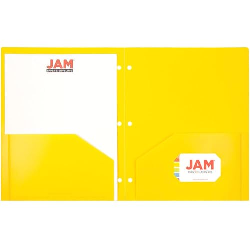 JAM PAPER Heavy Duty Plastic 3 Hole Punch Pocket Folders - Extra Tough School Folders - Yellow - 3/Pack - color: Yellow, size: 3 Per Pack