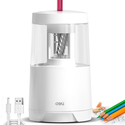 Deli Electric Pencil Sharpener, Automatic Pencil Sharpeners for No.2 Pencils Colored Pencils, Auto Stop, USB & Battery Operated for Students, Classroom, Home and Office, White - color: White