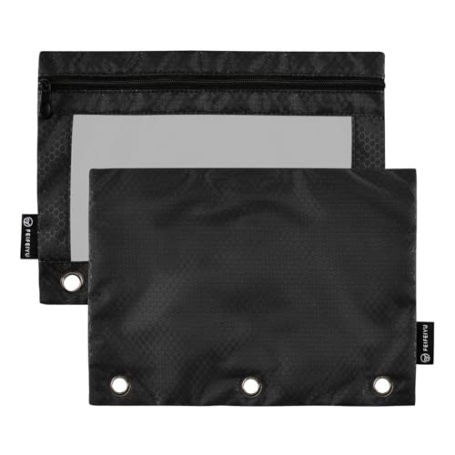 Gredecor Binder Pencil Pouch 3 Ring Black Zipper Pencil Pouches Case 2 Pack Clear Binder Organizer for School Office - color: Black